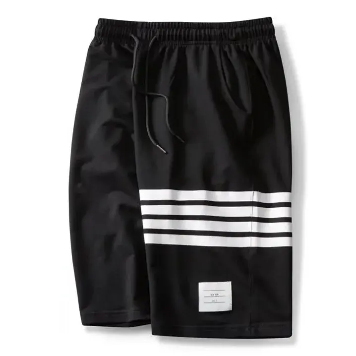 2022 New Casual Shorts Men's Summer Sports Fashion Couple Striped Waist Baggy Pants Thin Style Four Barrels Elastic Waist