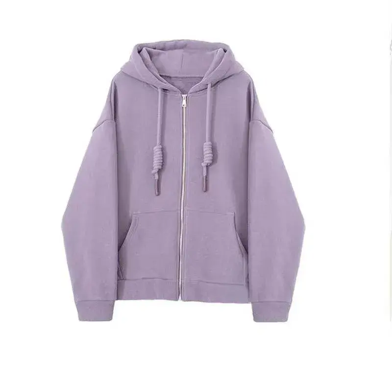 Loose Zipper Hoodie Women's Spring Autumn Thin Style Student Casual Wear Purple Sweatshirt Korean Lazy Fashion Versatile Outerwe
