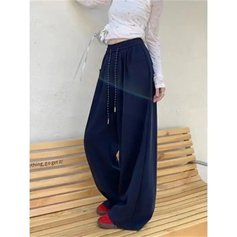Elegant Drapey Lazy Style Casual Pants Women's High Waist Wide Leg Floor Length Loose Fit Straight Long Trousers Spring Autumn N