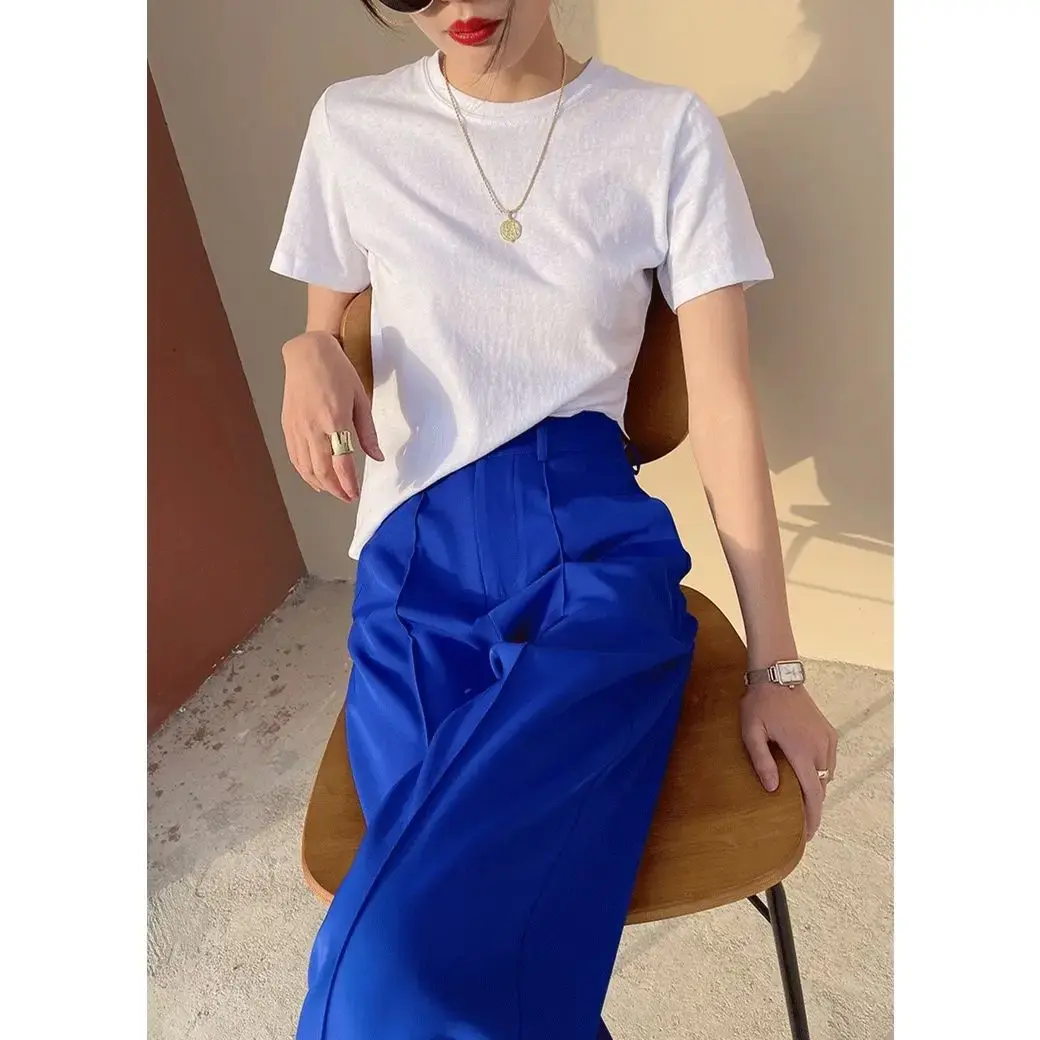 High Waist Wide Leg Pants Women's Loose Fit Klein Blue Autumn Winter Straight Cut Trousers Elegant Drapey Pants New 2025