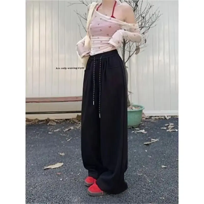 Elegant Drapey Lazy Style Casual Pants Women's High Waist Wide Leg Floor Length Loose Fit Straight Long Trousers Spring Autumn N