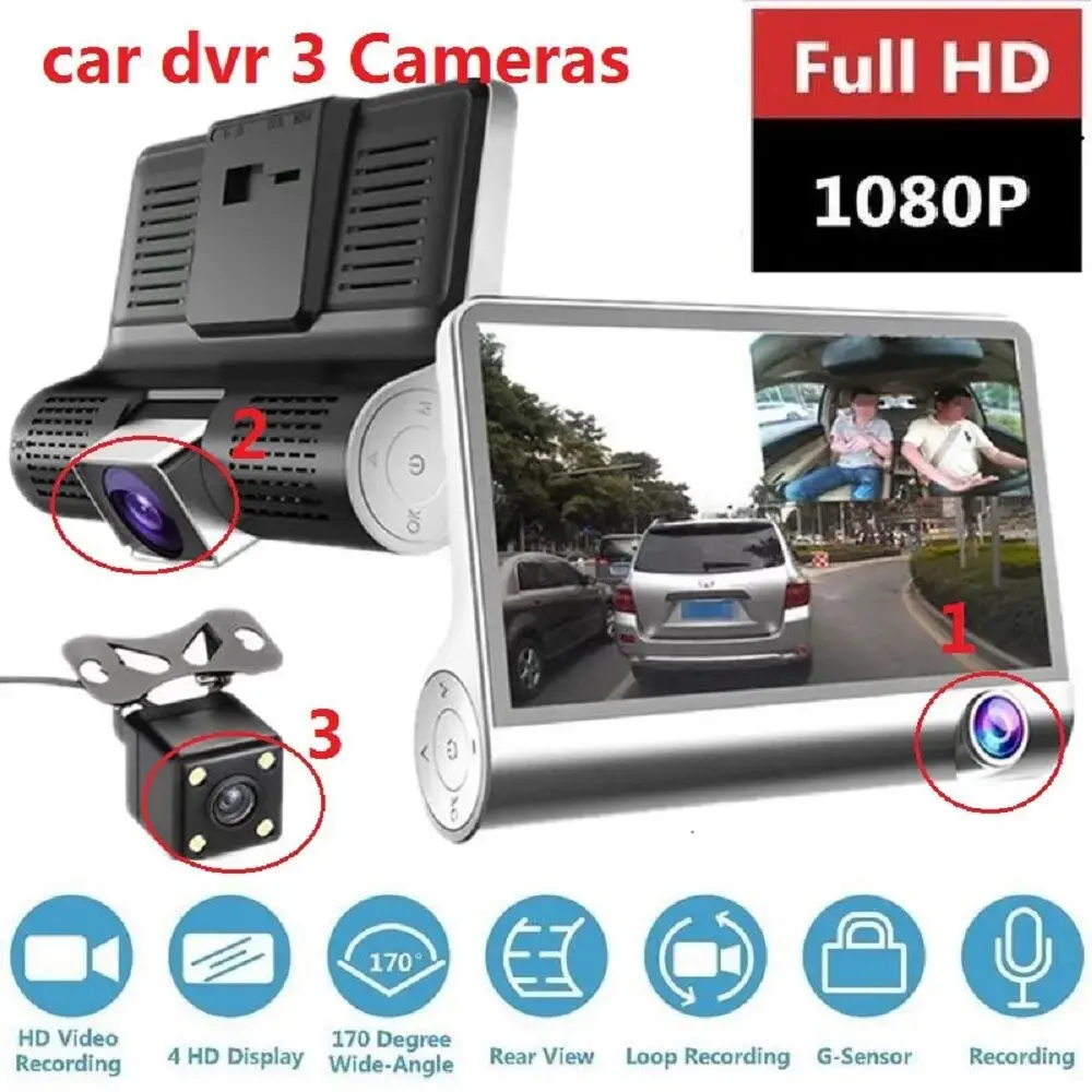 3.5 Inch Screen Dash Cam Car Recorder High Definition Night Vision 1080P With Three Lenses For Electric Bicycles