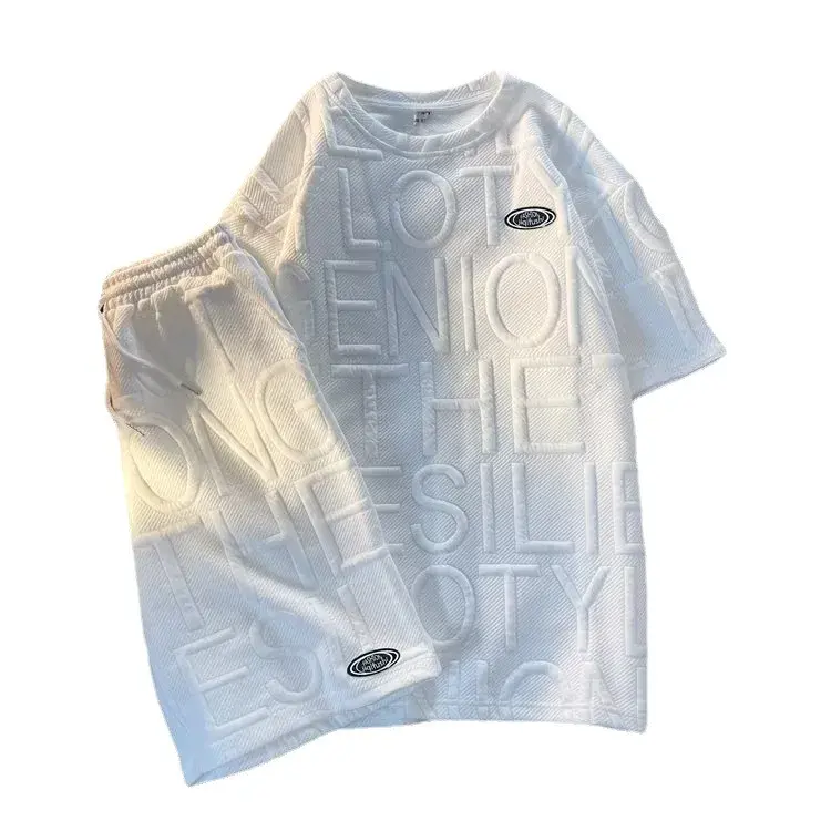 Casual Sports Suit For Men Women Preppy Plaid Short Sleeve Tops Loose Fit Letter Print Shorts Two-piece Summer Set
