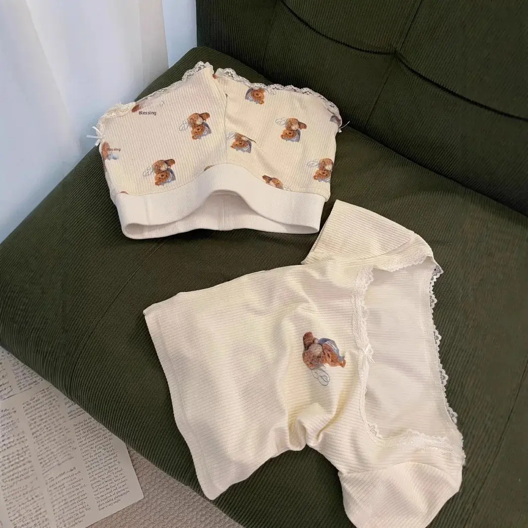 Cute Cartoon Lace Trim Short Pants Women's Home Outwear Hot Pants Summer 2025 Small Size Comfortable Breathable Polyester