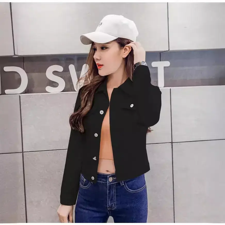 Spring Autumn Candy Colored Denim Jacket Women's Slim Fit Long Sleeve Short Outerwear Stylish College Style Jeans Coat