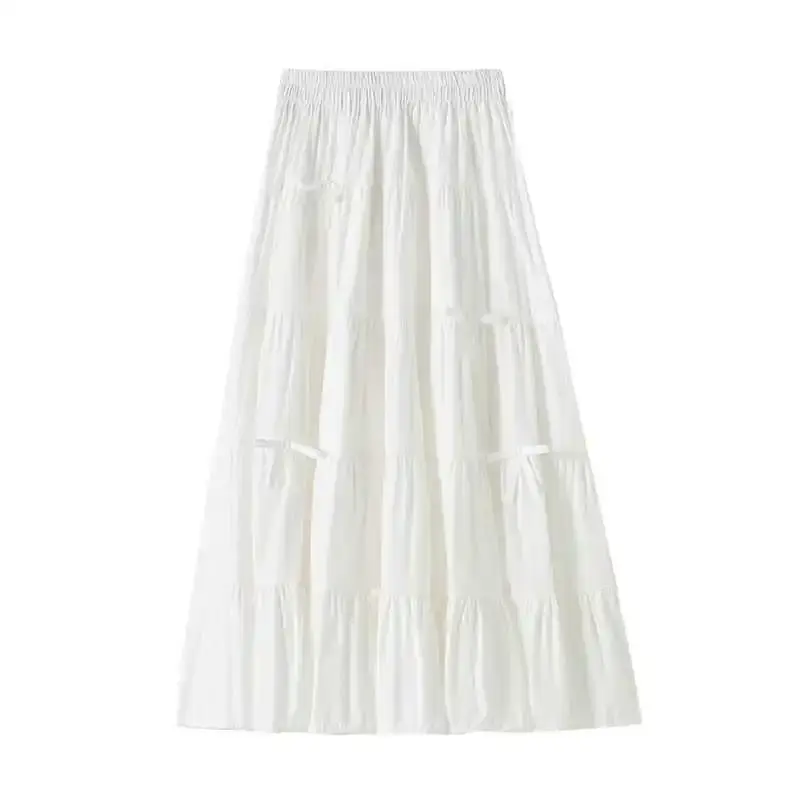 Sweet Bowknot High Waist Midi Skirt Women's Spring Summer A- Line Umbrella Skirt Elegant Draping Charming Female Fashion