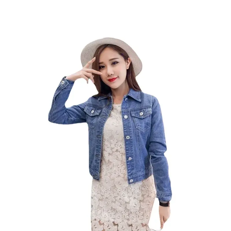 Spring Autumn Candy Colored Denim Jacket Women's Slim Fit Long Sleeve Short Outerwear Stylish College Style Jeans Coat
