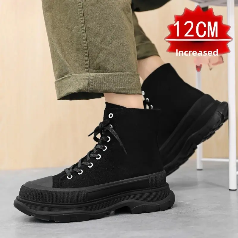 Invisible Height Increasing Shoes For Men 12cm 10cm New 2023 Canva Casual Sneakers Thick Bottom High Top Old Dad Shoes Breathabl