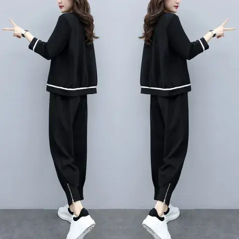 Loose Fashionable Korean Style Women's Two-Piece Set Casual Slimming Popular Spring Autumn Small Footed Pants Stylish