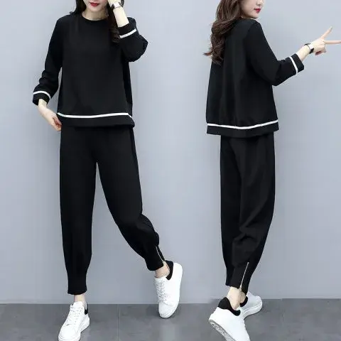 Loose Fashionable Korean Style Women's Two-Piece Set Casual Slimming Popular Spring Autumn Small Footed Pants Stylish