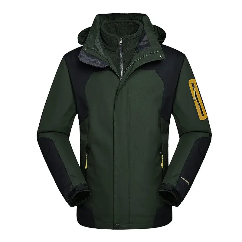 Outdoor Windproof Fleece-Lined Mountain Climbing Suit Trendy 2-Piece Set Detachable Jacket For Autumn/Winter