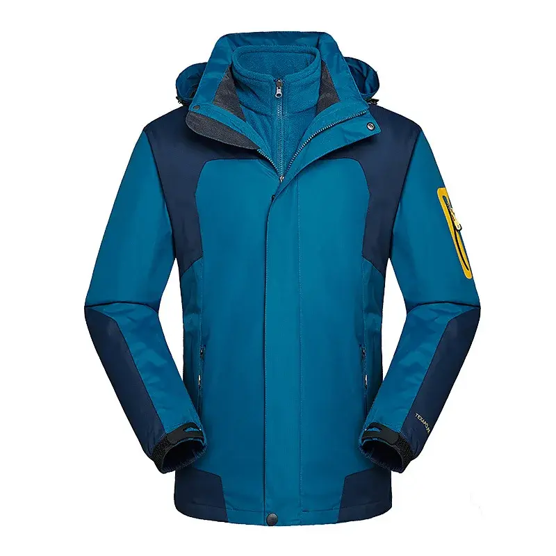 Outdoor Windproof Fleece-Lined Mountain Climbing Suit Trendy 2-Piece Set Detachable Jacket For Autumn/Winter