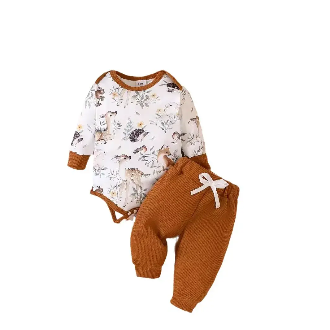 CuteBaby Animal Printing Hoodie+Walf Checkered Trousers+Printing Cap Three-Piece Set Children's Clothing for All Seasons
