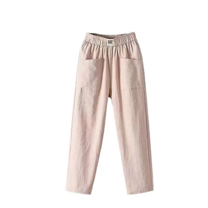New Cotton Linen Casual Pants Women Summer Loose Slim Straight Nine Points Harlan Trendy Trousers Comfortable Loose Fit