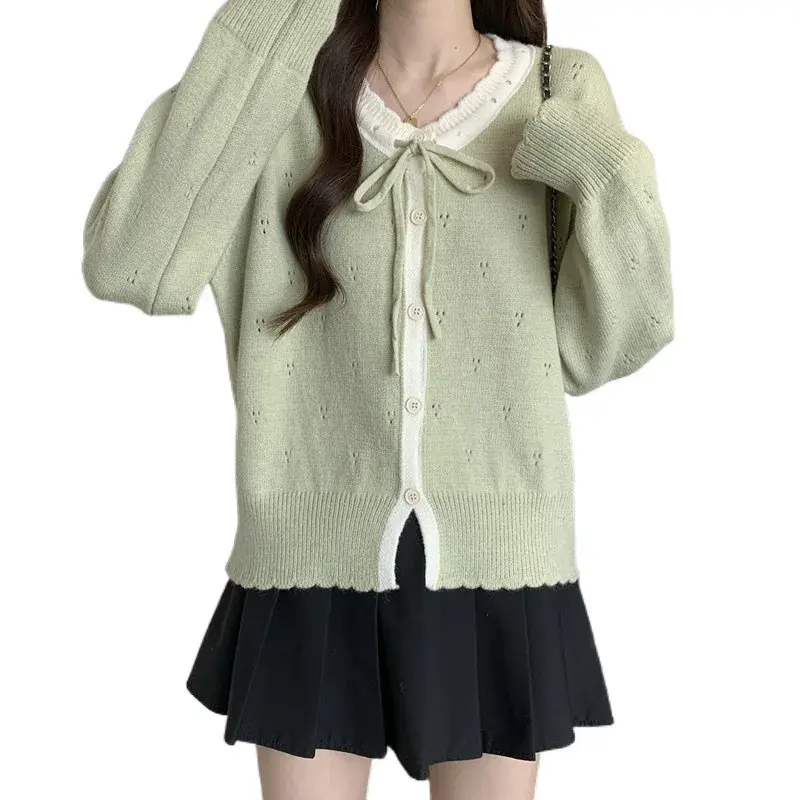 2024 Plus Size Women's Autumn/Winter Knitted Cardigan Top V-Neck Slimming Age-Reducing Soft Sweet Style Large Size Sweater