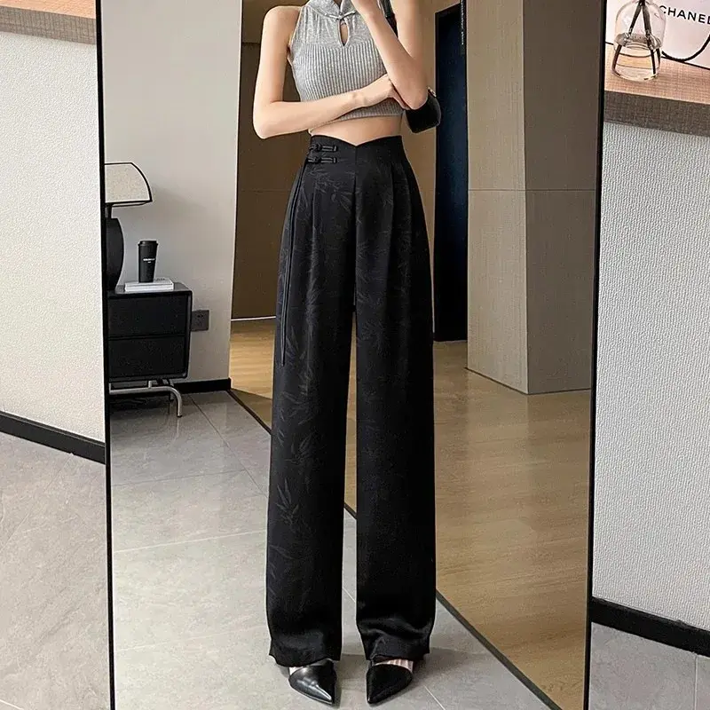 Quality Satin Wide Leg Pants Draped Suit Pants Thin Style Women Spring Summer New Chinese High-End Feelings Spring Autumn