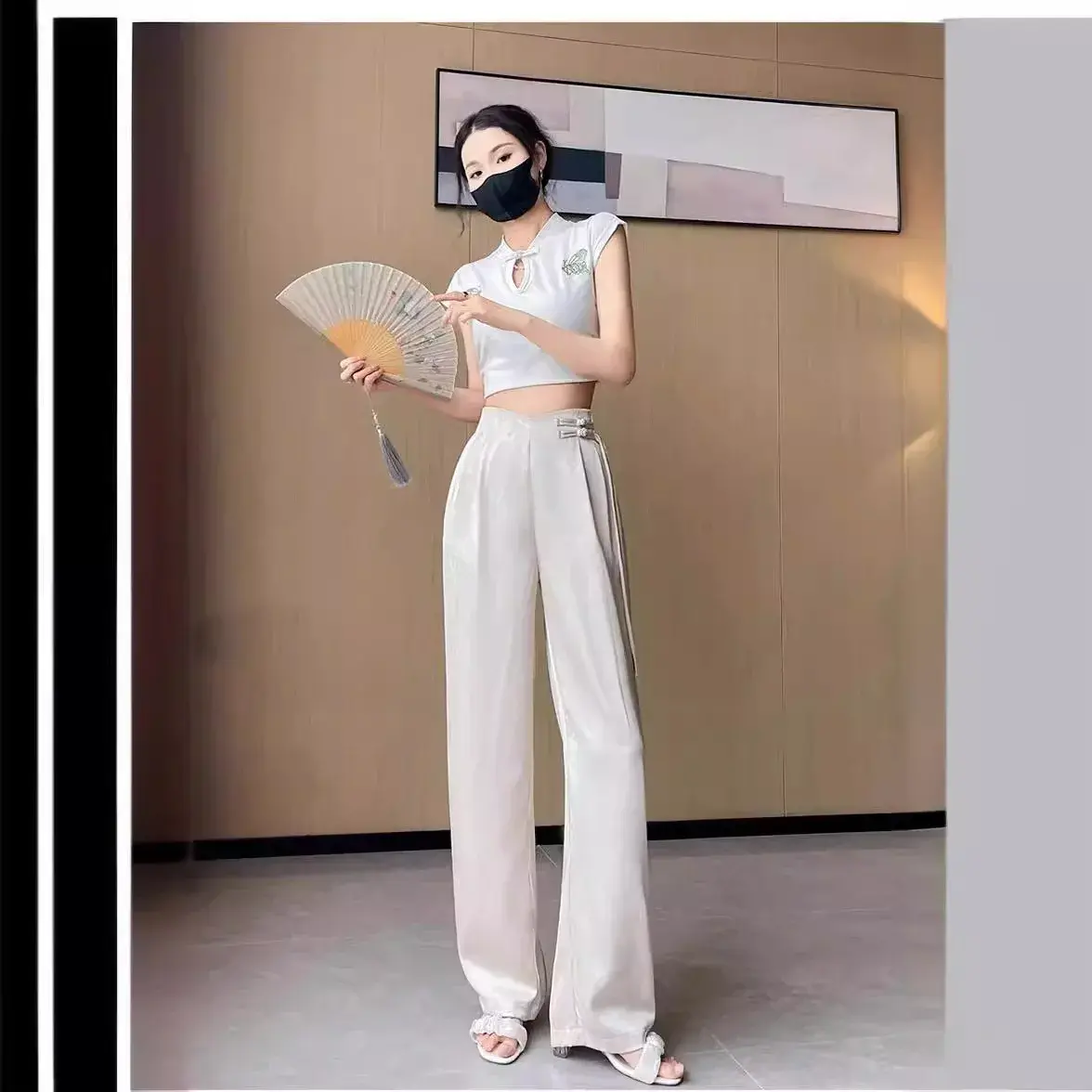 Quality Satin Wide Leg Pants Draped Suit Pants Thin Style Women Spring Summer New Chinese High-End Feelings Spring Autumn