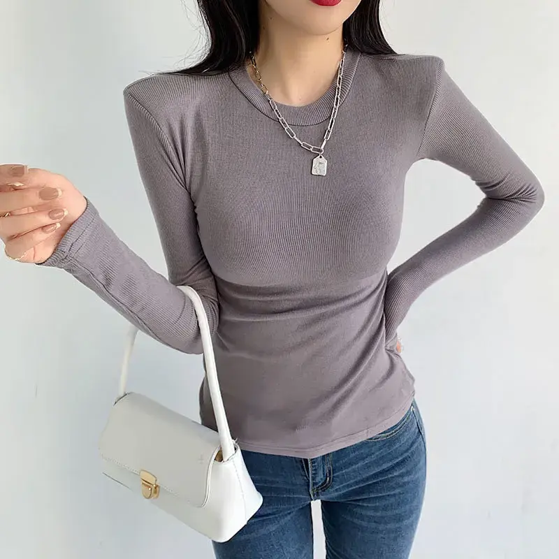 Women's Trendy Slimming Sleeve T-shirt Autumn/winter Arrival Padded Shoulder Base Layer Top Slimming Smooths Silhouette Inner