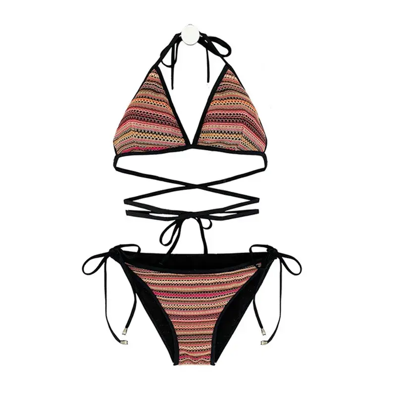 Retro Women's Bikini Set Sexy Three-Point Strapless Small Chest Thermal Spring Pure Desire Style Swimsuit Female Fashion