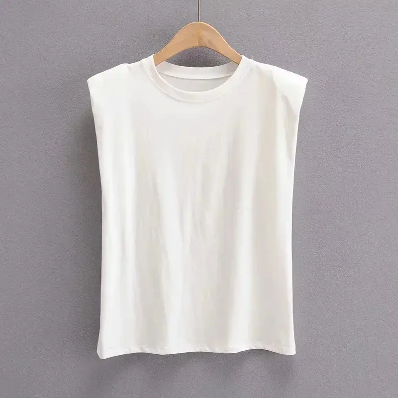 Ins Summer Bfloose-Fit Slimming Padded Shoulder Strapless Tshirt Women's Solid Color Versatile Round Neck Top Trendy Quick Sell