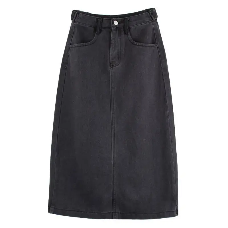 High Waist A- Line Midi Denim Skirt Women plus Size Summer New Style Student Korean Version Bodycon Skirt Cotton Plaid Patchwork