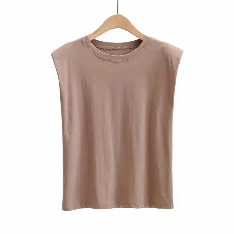 Ins Summer Bfloose-Fit Slimming Padded Shoulder Strapless Tshirt Women's Solid Color Versatile Round Neck Top Trendy Quick Sell