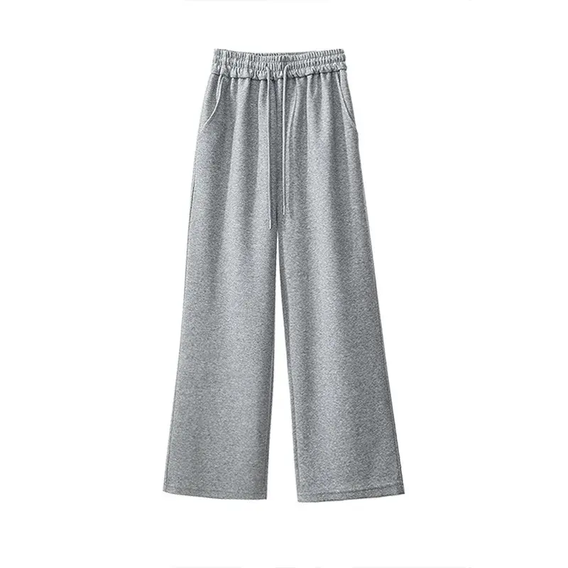 Grey Sports Wide Leg Pants Women's High Waist Loose Straight Casual Banana Long Sweatpants Autumn New Style Comfortable Trousers