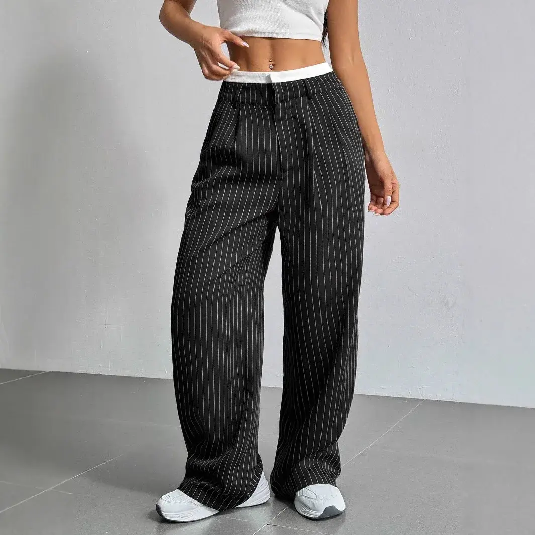 High Waist Straight Leg Casual Pants Simple Splicing Women's Western Trousers Spring Summer New Style Cross-border Korean Japane