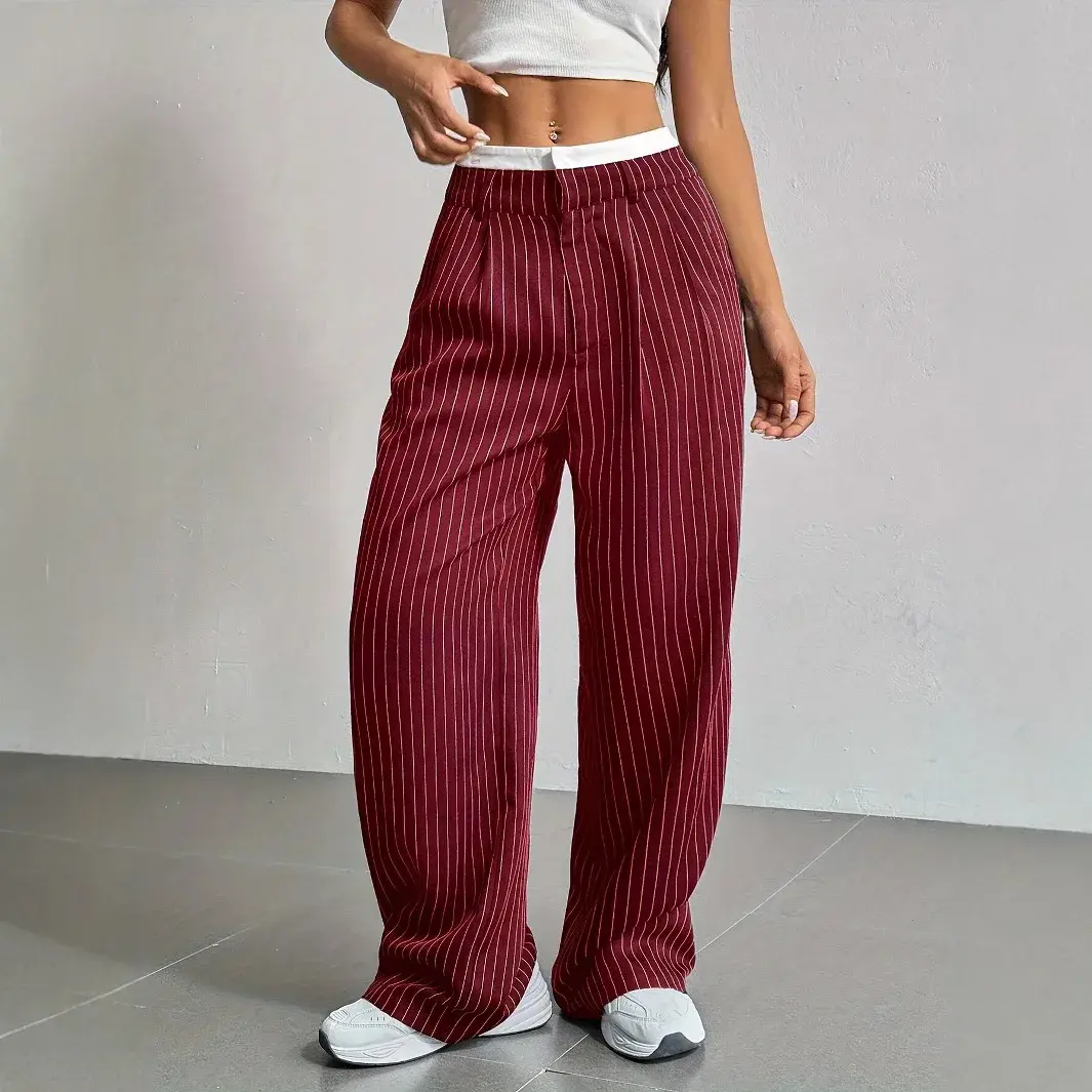 High Waist Straight Leg Casual Pants Simple Splicing Women's Western Trousers Spring Summer New Style Cross-border Korean Japane