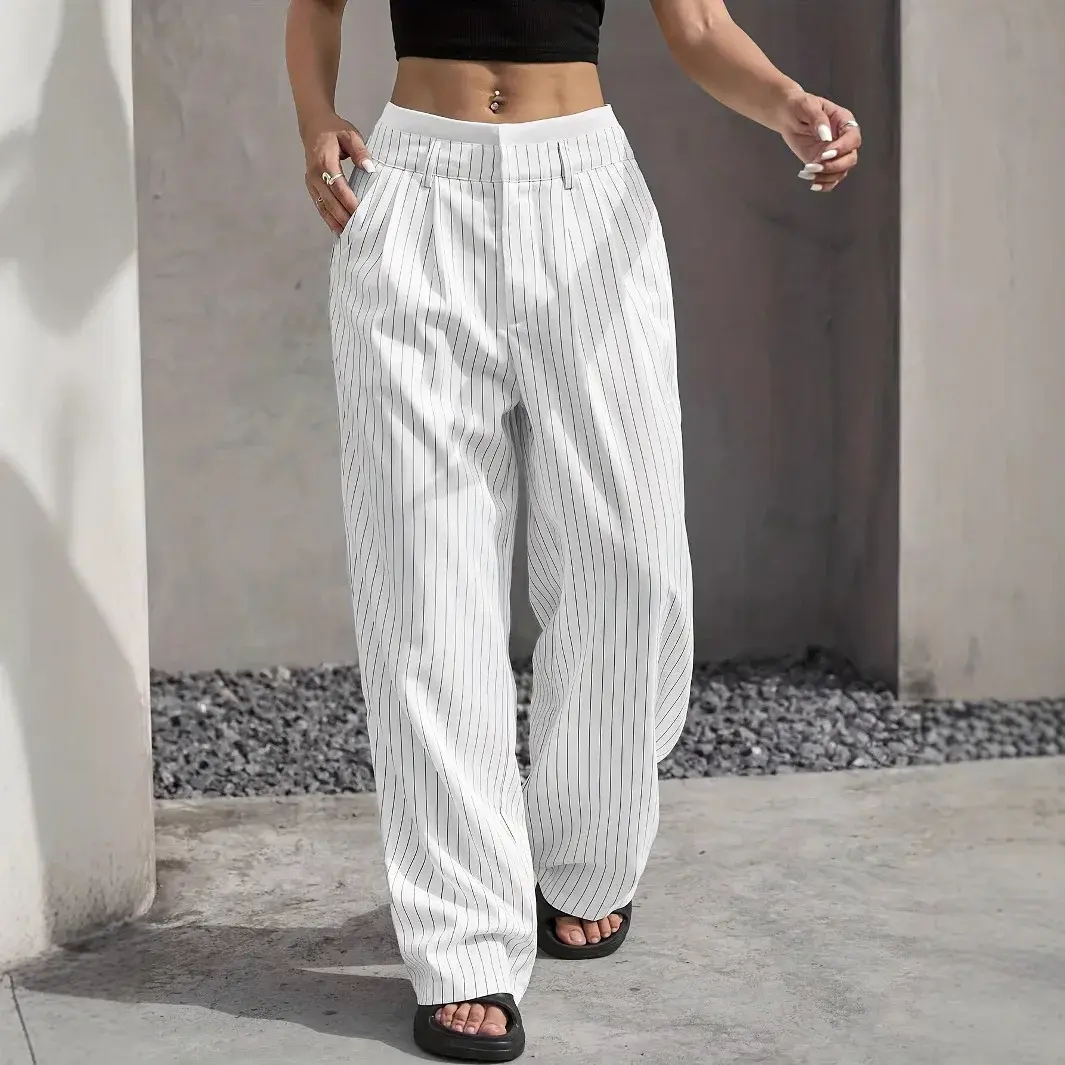 High Waist Straight Leg Casual Pants Simple Splicing Women's Western Trousers Spring Summer New Style Cross-border Korean Japane