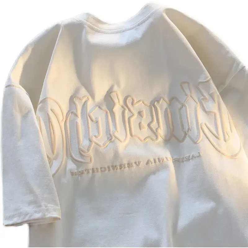 Chic Short Sleeve T-Shirt Unisex Art Student Design Half Sleeve Korean Style Polyester Fiber Crew Neck Top for Couples
