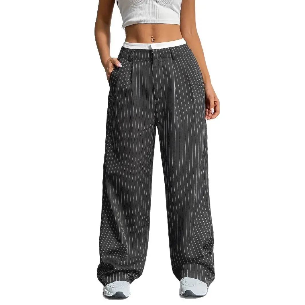 High Waist Straight Leg Casual Pants Simple Splicing Women's Western Trousers Spring Summer New Style Cross-border Korean Japane