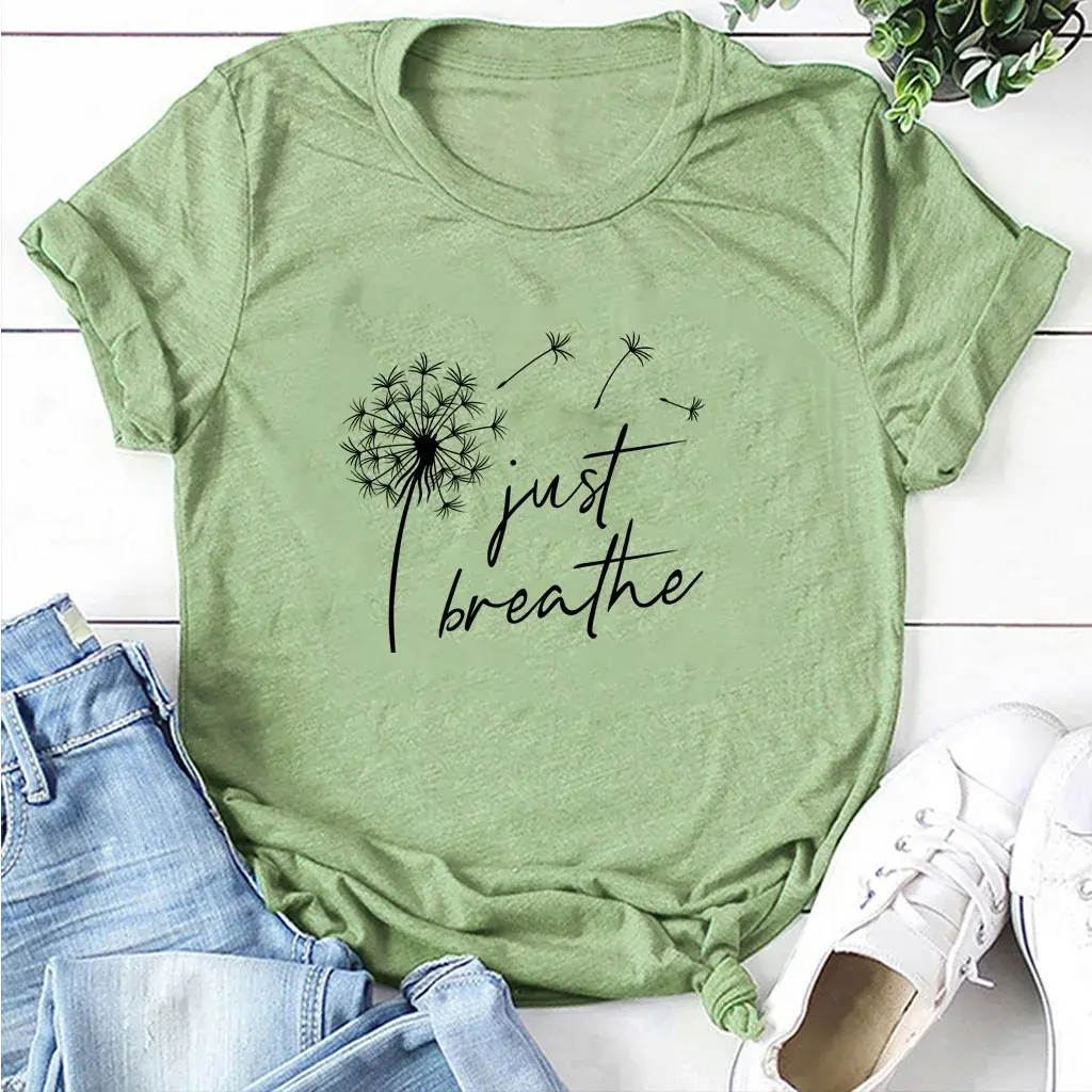 2023 European Style Women's T-Shirt Dandelion Single Color Silk Screen Printing Short Sleeves18 Colors Proxy Sales Cotton Crew N