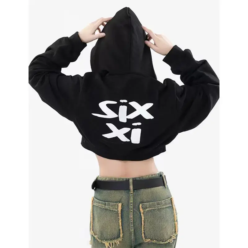 2024 Autumn New Arrival Women's Fleece-lined Cropped Slim Fit Zipper Sweatshirt Trendy Fashionable Smooth Silhouette Crew Neck