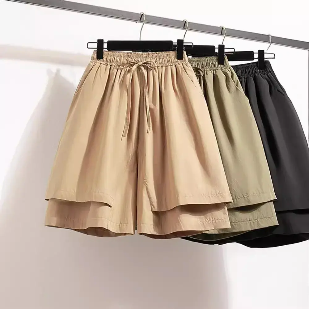 2024 Summer New Plus Size Women's Loose-Fit Slimming Casual Shorts High-Waisted A- Line Shape Lightweight Fabric