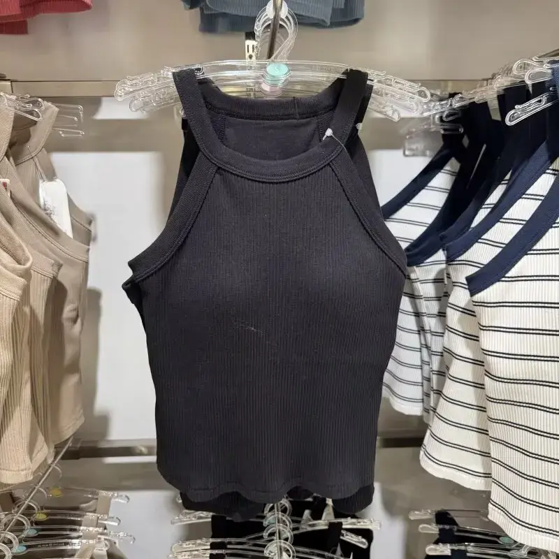 Summer Short Neck Hanging Bra Vest Fashionable with Chest Pad Strap Top Outdoor Wear Polyester Blend Fabric Mixed Color Vest