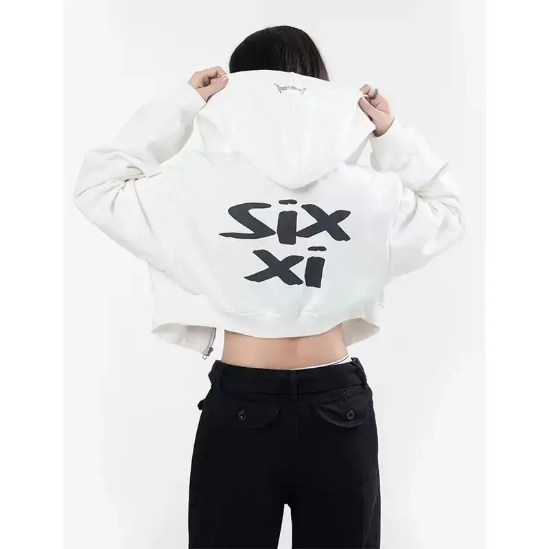 2024 Autumn New Arrival Women's Fleece-lined Cropped Slim Fit Zipper Sweatshirt Trendy Fashionable Smooth Silhouette Crew Neck