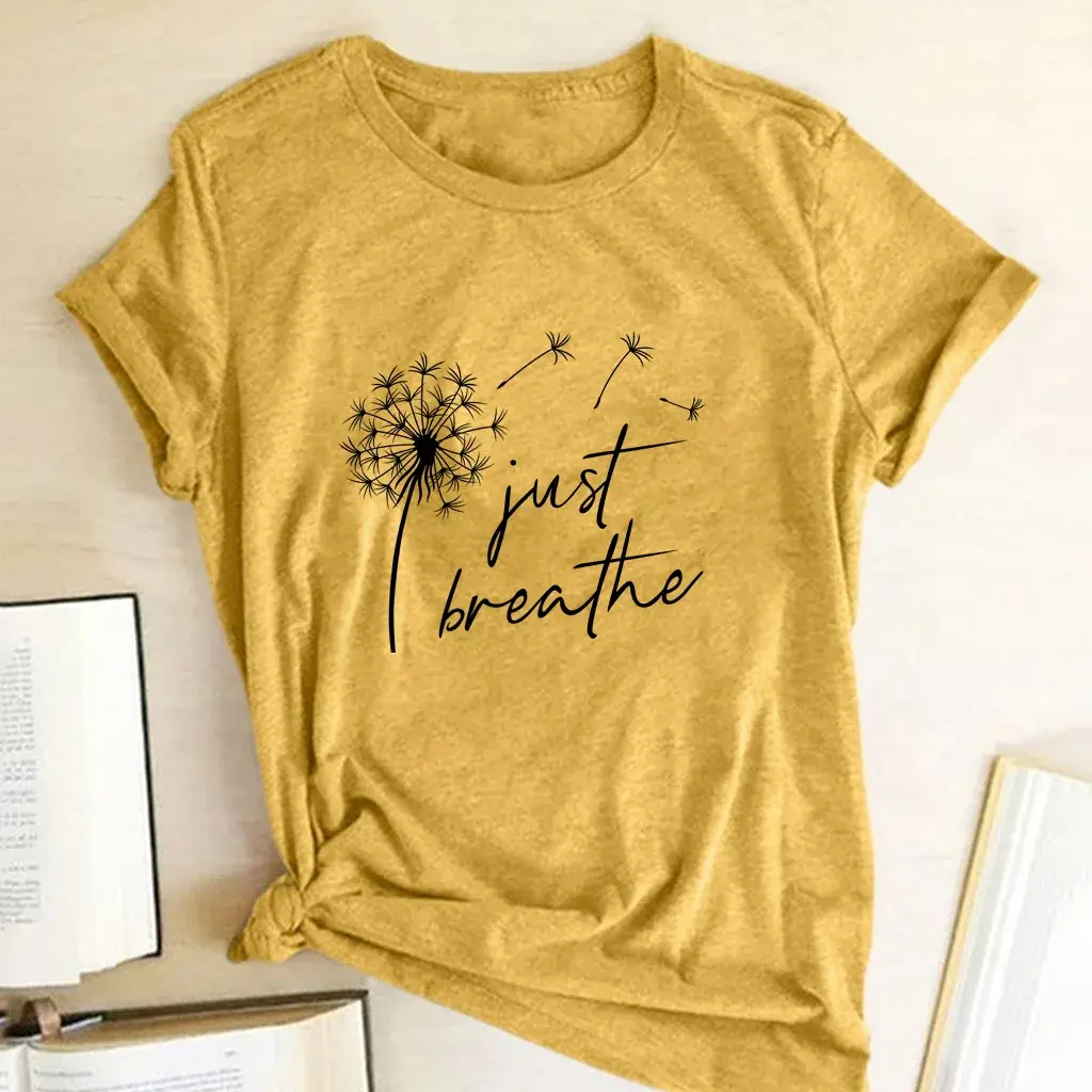 2023 European Style Women's T-Shirt Dandelion Single Color Silk Screen Printing Short Sleeves18 Colors Proxy Sales Cotton Crew N