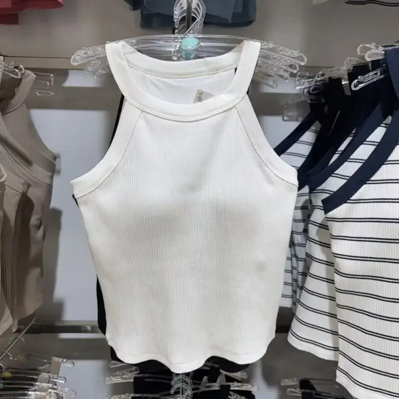 Summer Short Neck Hanging Bra Vest Fashionable with Chest Pad Strap Top Outdoor Wear Polyester Blend Fabric Mixed Color Vest