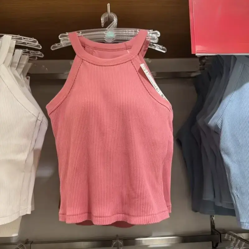 Summer Short Neck Hanging Bra Vest Fashionable with Chest Pad Strap Top Outdoor Wear Polyester Blend Fabric Mixed Color Vest