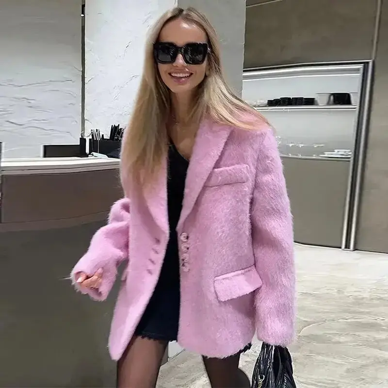 Spring Hot Sale Of The Season Women's Street Fashion Casual Long Hair Suit Jacket New Arrival Polyester Fiber No Collar Other Pa