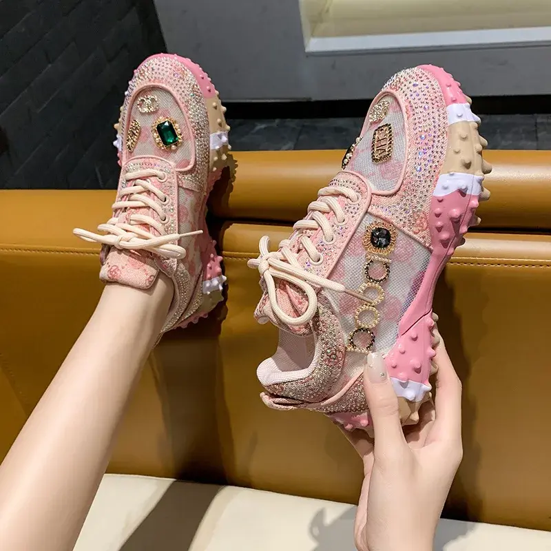Pink Web Red Spread Single Shoe Women's 2023 Spring New Style Crystal Inlaid Fashionable Shoe Wholesale Foreign Trade