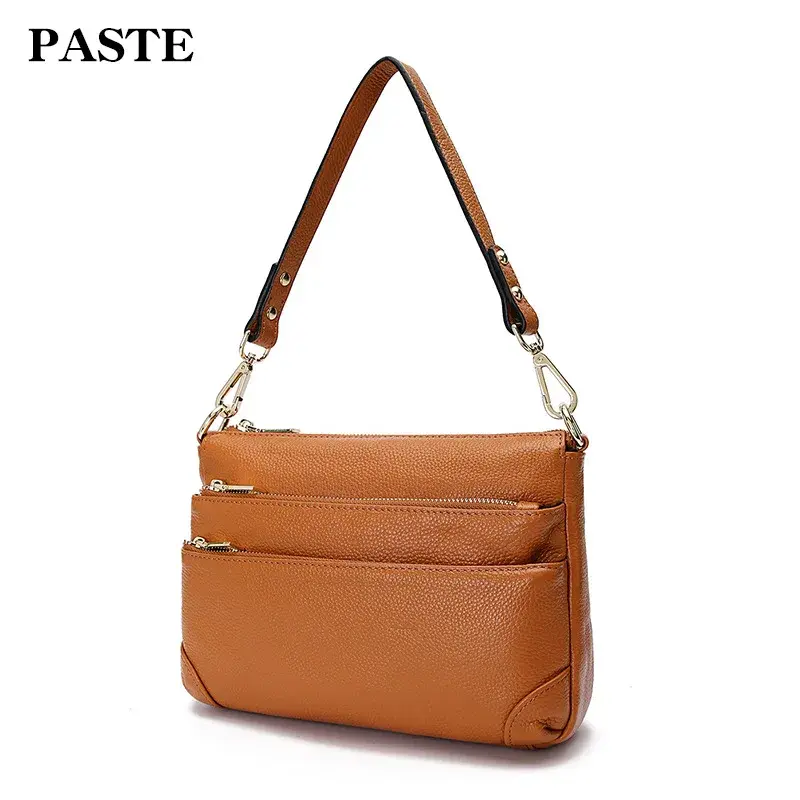 2023 Spring Summer New Women's Genuine Leather Bag Multi-zip Layered Single Shoulder Slant Crossbody Bag Trendy Handbag