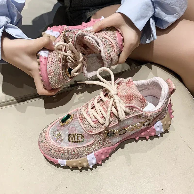 Pink Web Red Spread Single Shoe Women's 2023 Spring New Style Crystal Inlaid Fashionable Shoe Wholesale Foreign Trade