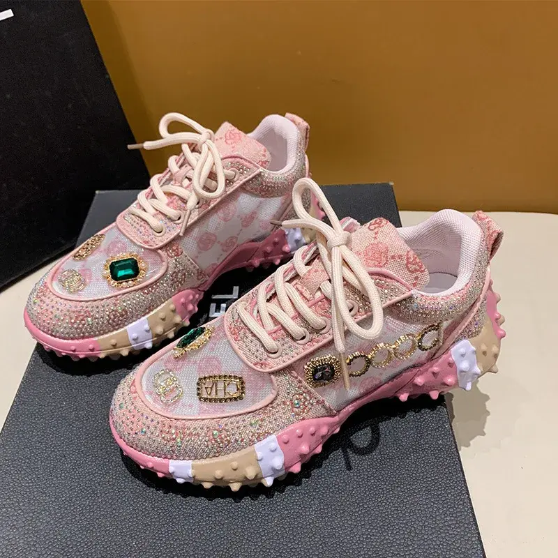 Pink Web Red Spread Single Shoe Women's 2023 Spring New Style Crystal Inlaid Fashionable Shoe Wholesale Foreign Trade