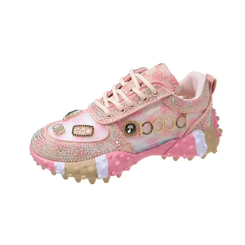 Pink Web Red Spread Single Shoe Women's 2023 Spring New Style Crystal Inlaid Fashionable Shoe Wholesale Foreign Trade