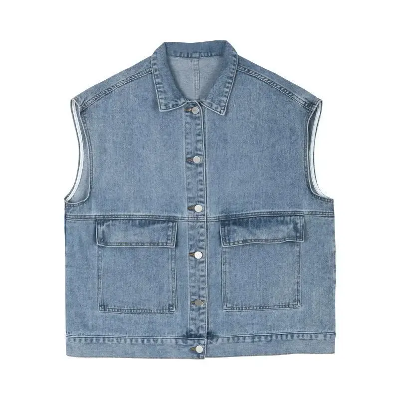 Loose Korean Style Denim Jacket Women's Casual Sleeveless Workwear Student Vest Spring 2024 Trend Outerwear