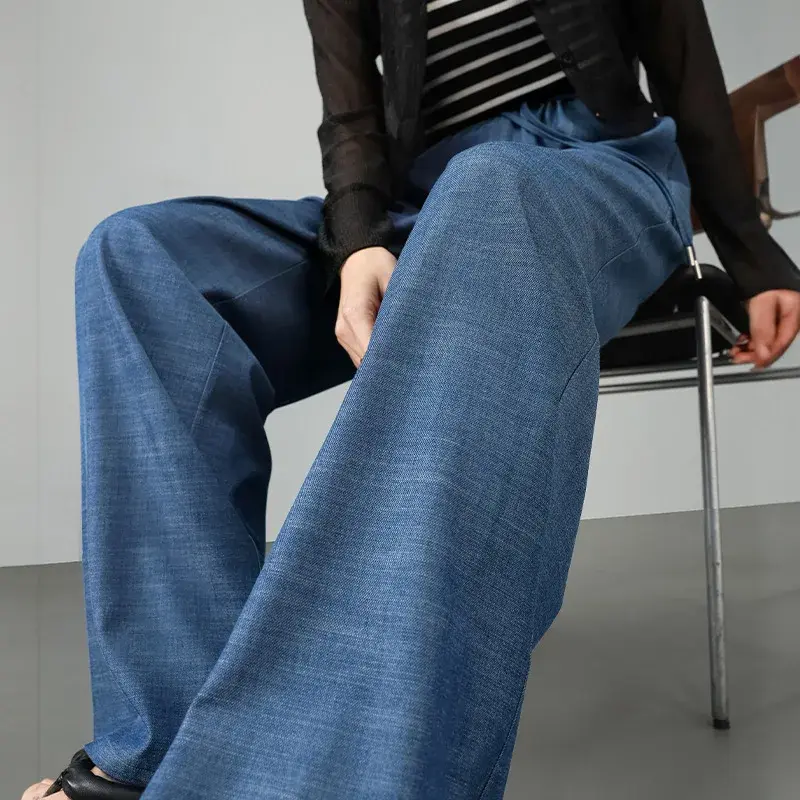 Tencel Ice Silk Wide Leg Casual Pants Women's Summer Thin Loose Jeans Simple Design Comfortable Fit Long Trousers