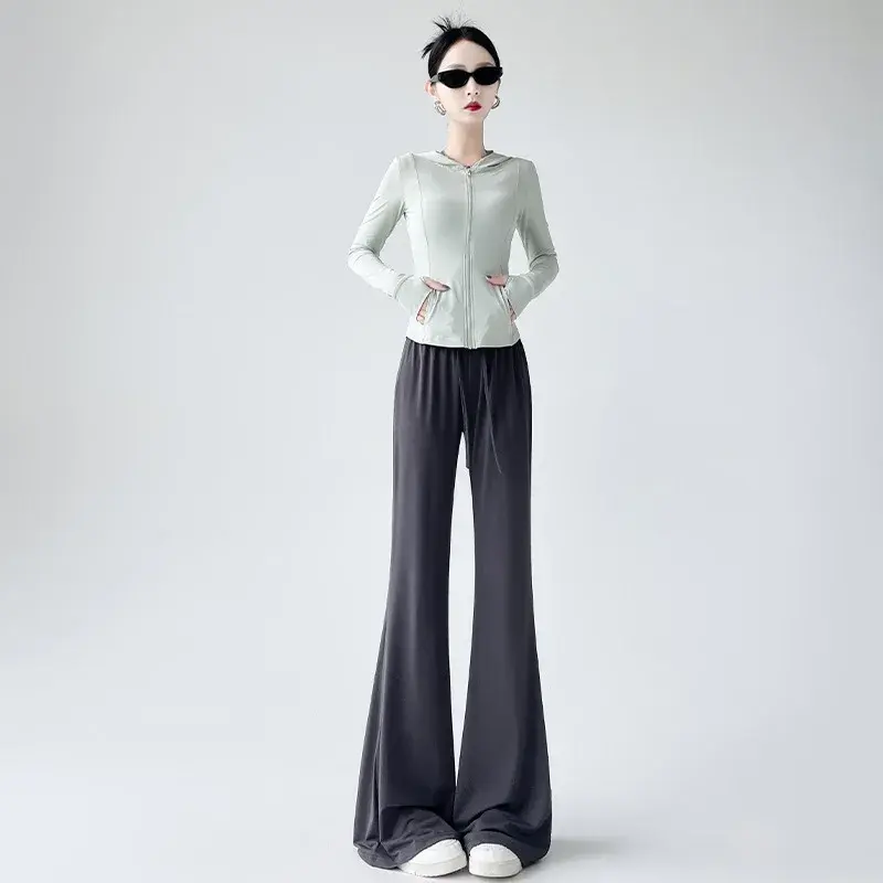 Silk Satin Acetate Pants Women Summer Thin New Small Size Draping Cool Sun Protection Ice Silk Micro Flared Pants