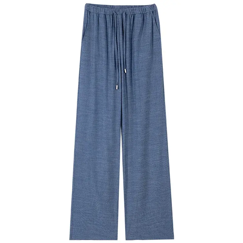 Tencel Ice Silk Wide Leg Casual Pants Women's Summer Thin Loose Jeans Simple Design Comfortable Fit Long Trousers
